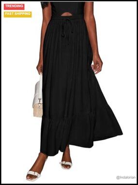 Boho Maxi Skirt with Pockets High Waisted Ruffle Tiered Flowy Long Skirt Cotton